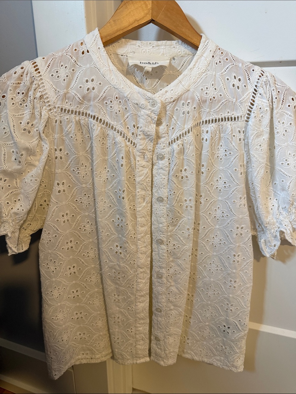 ba&sh White Eyelet Button-Front Top